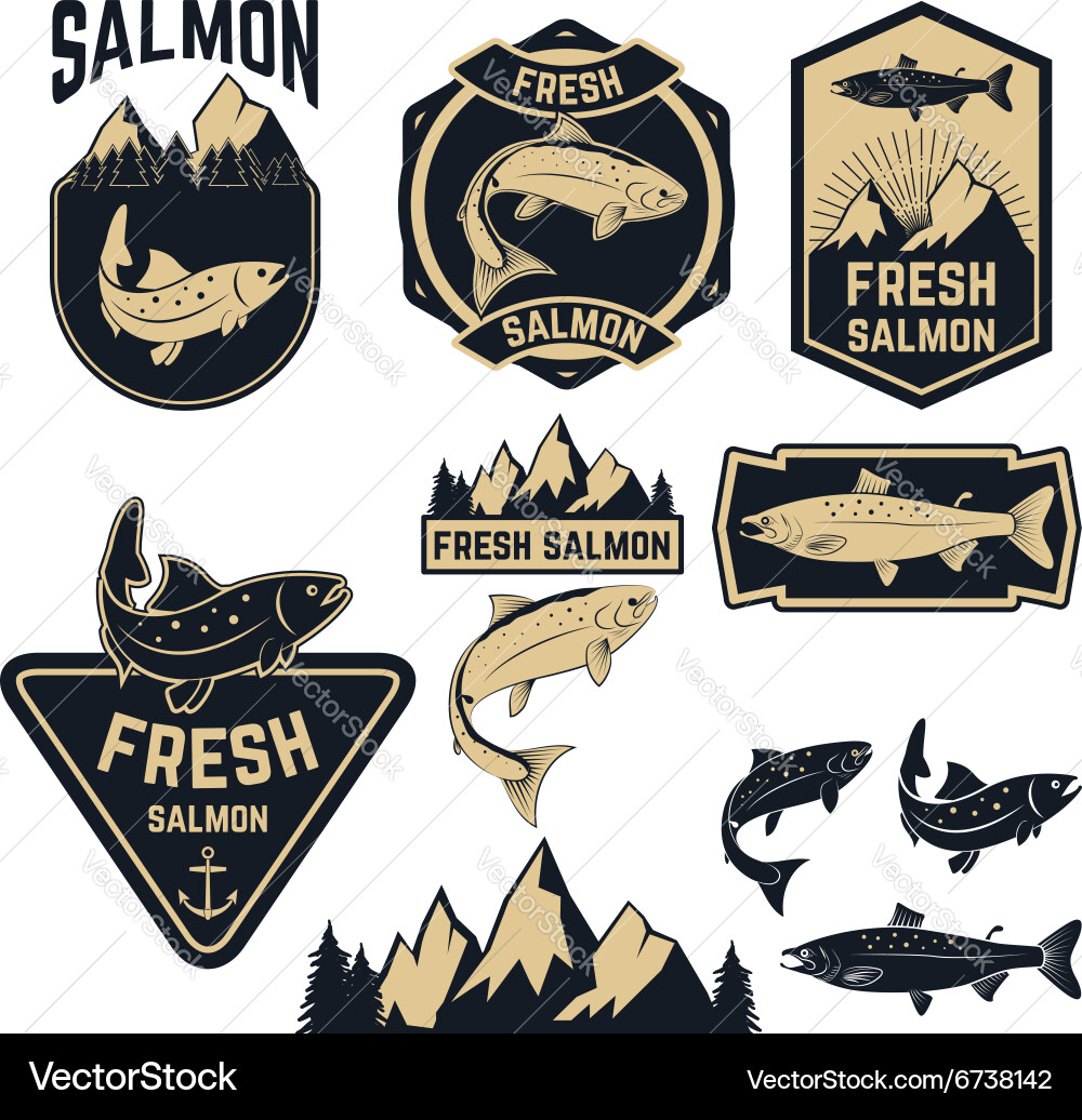 Vintage Salmon Labels & Emblems Vector Image