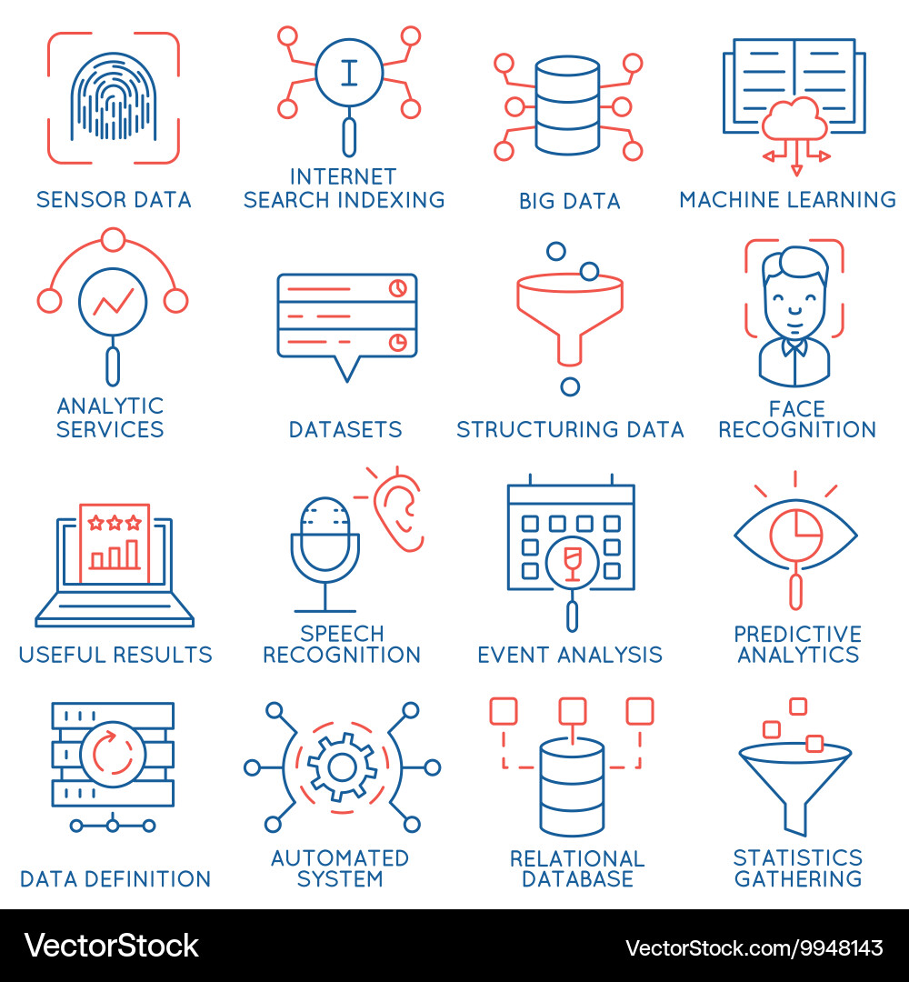 Data Analytics & Management Icons vector image