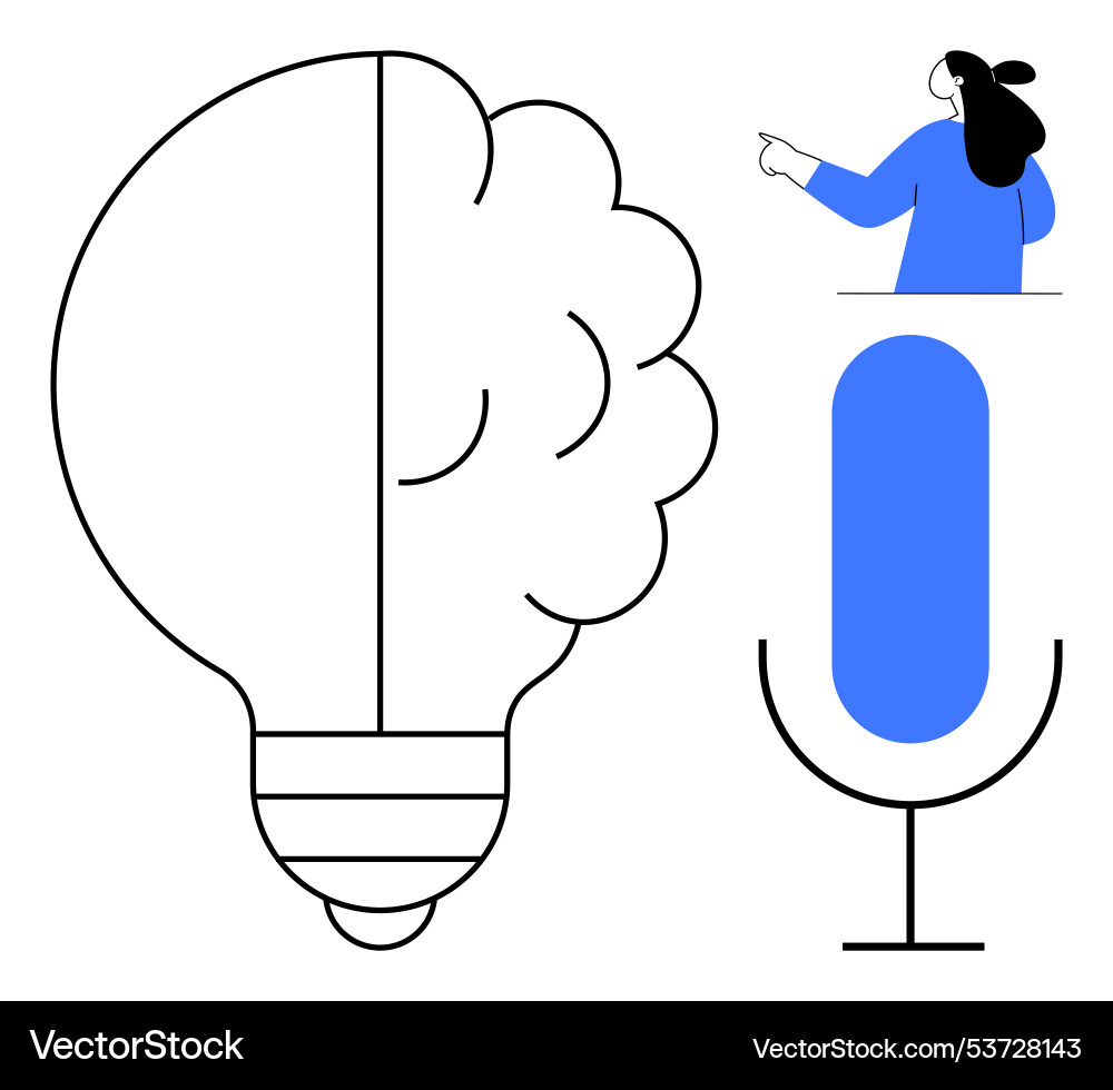 Light bulb and brain concept with person gesturing Light bulb and brain concept with person gesturing vector image