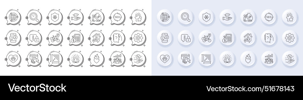 Lock ask question and time management line icons vector image
