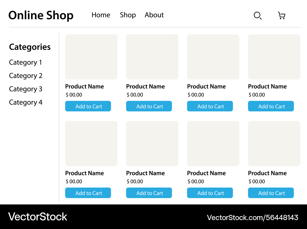 Online store layout with product list vector image