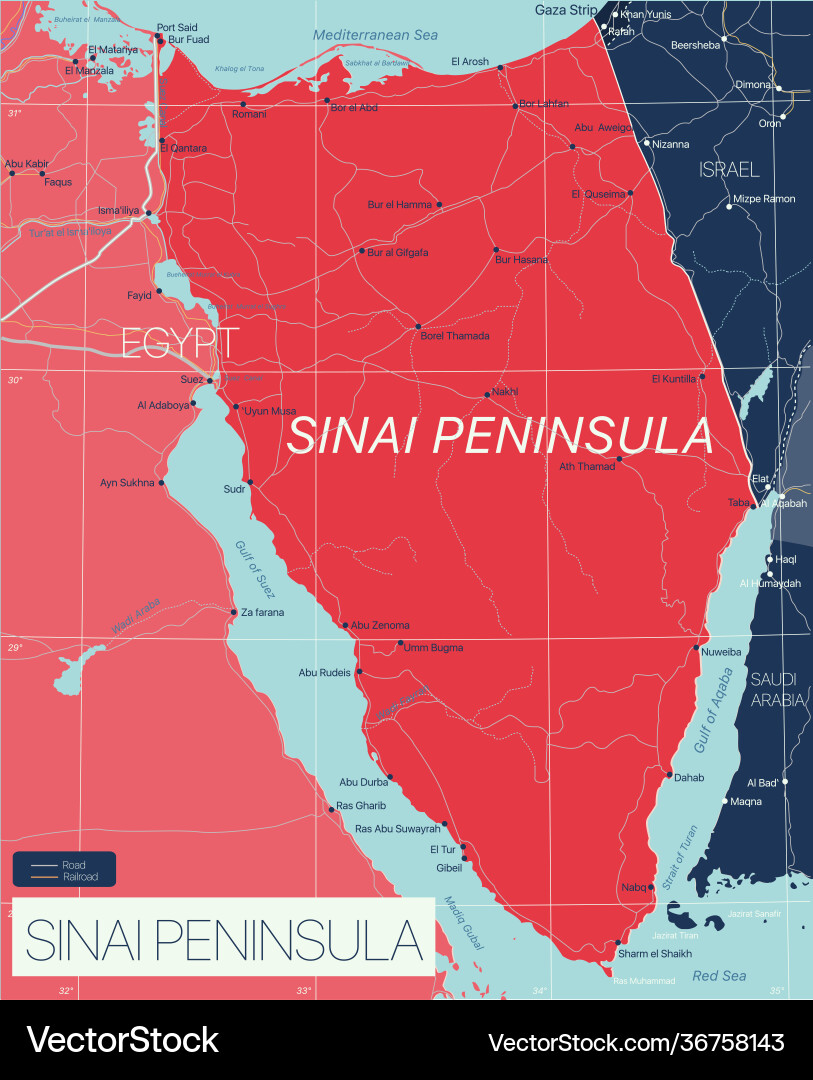 Sinai Halbinsel Land detaillierte Karte Sinai Halbinsel Land detaillierte Karte vektorbild