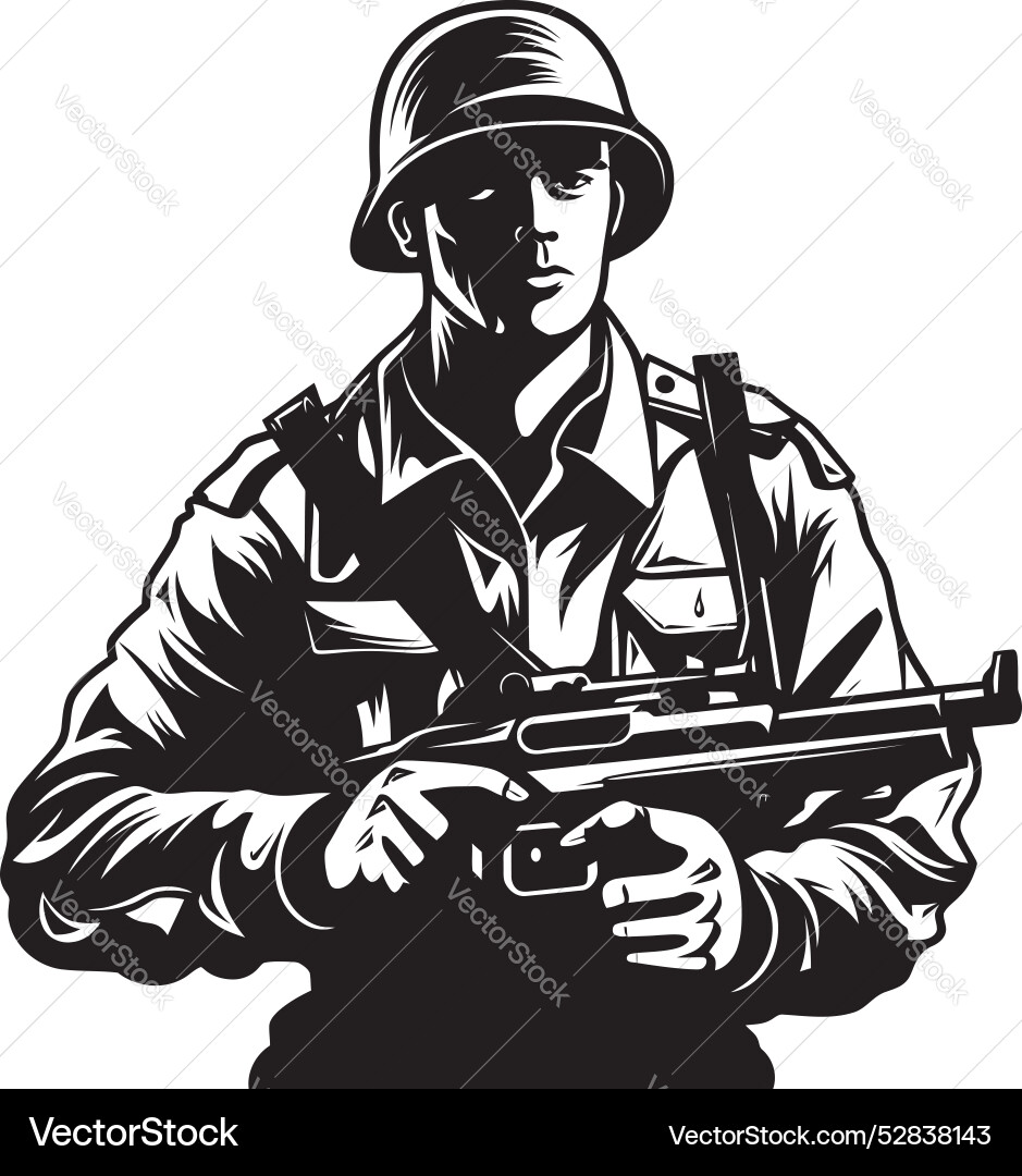 Vigilant guardian soldier with assault weapon Vector Image