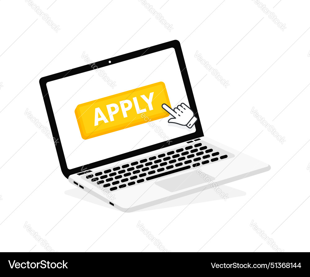 Apply text on laptop screen with a red button Apply text on laptop screen with a red button vector image
