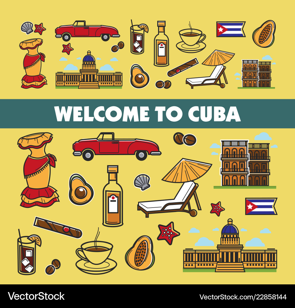 Cuban culture promo Banner mit nationalen Symbolen Cuban culture promo Banner mit nationalen Symbolen vektorbild