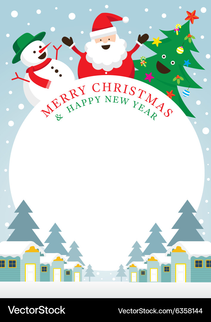 Santa claus snowman tree frame vector image
