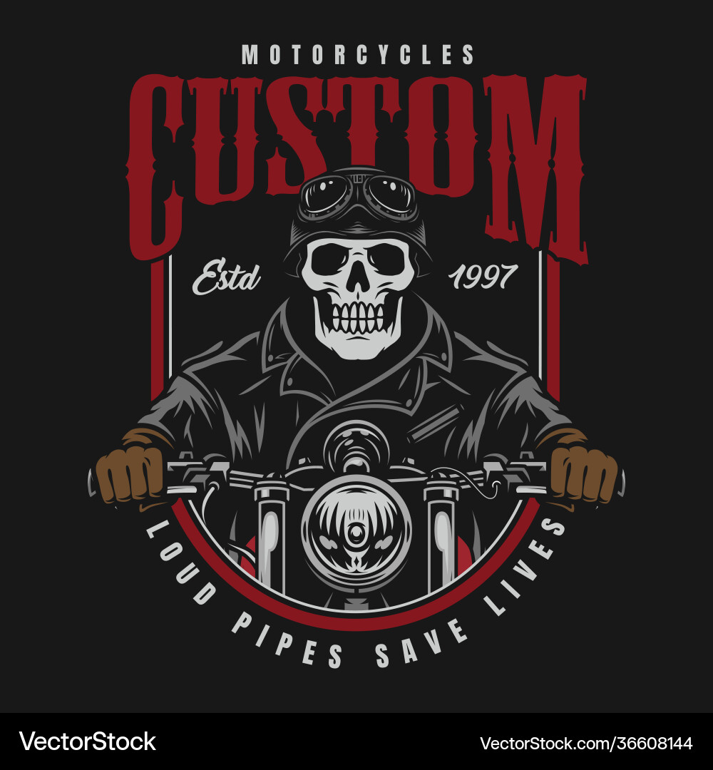 Vintage Biker Skeleton Motorcycle Badge Vector Image
