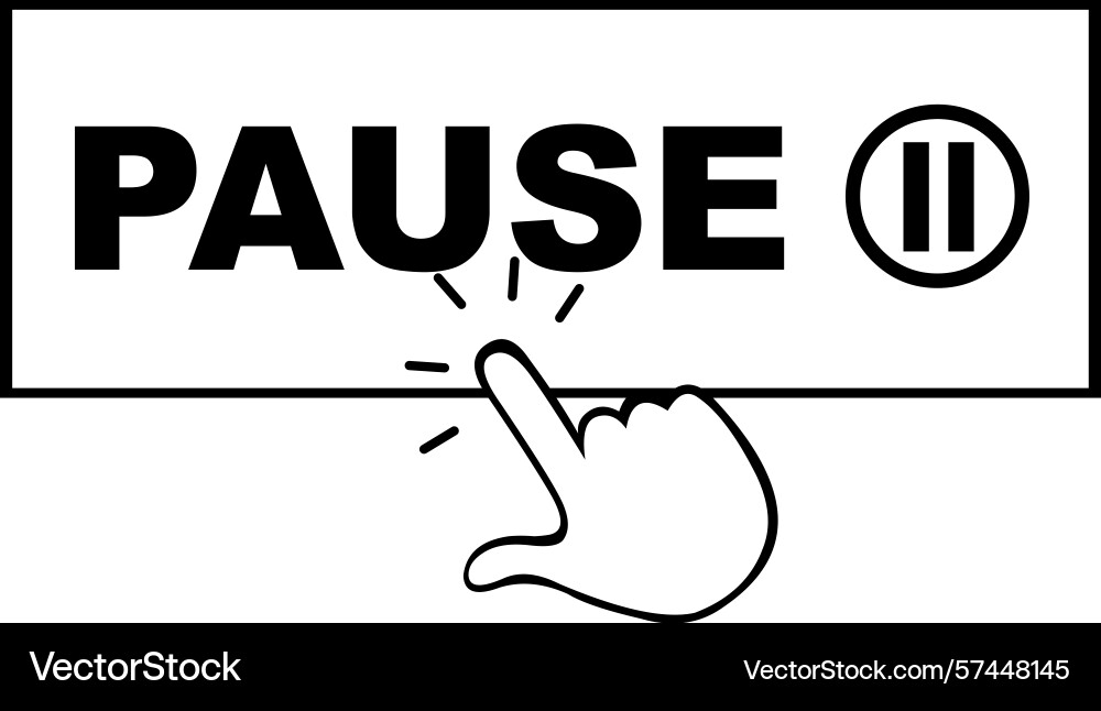 Drawing black and white hand push pause button vector image
