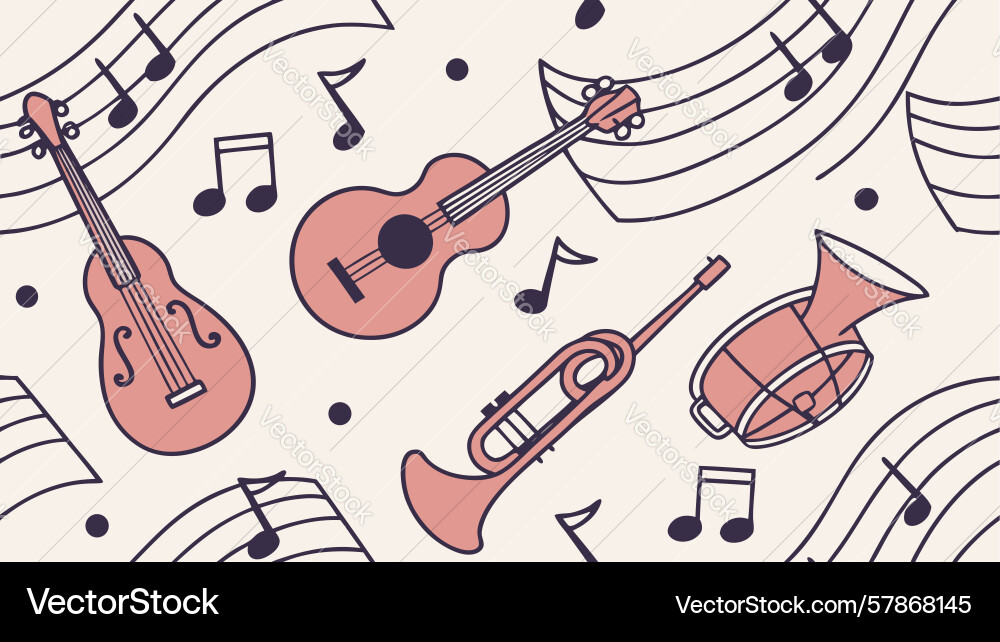 Monochrome orchestra instruments outline pattern Vector Image