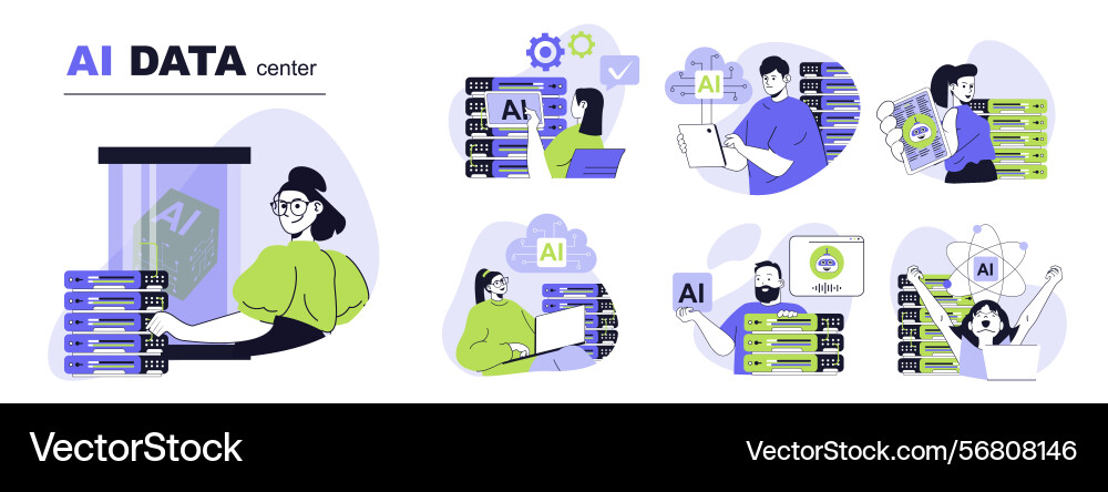 Ai data center concept set for web design Ai data center concept set for web design vector image