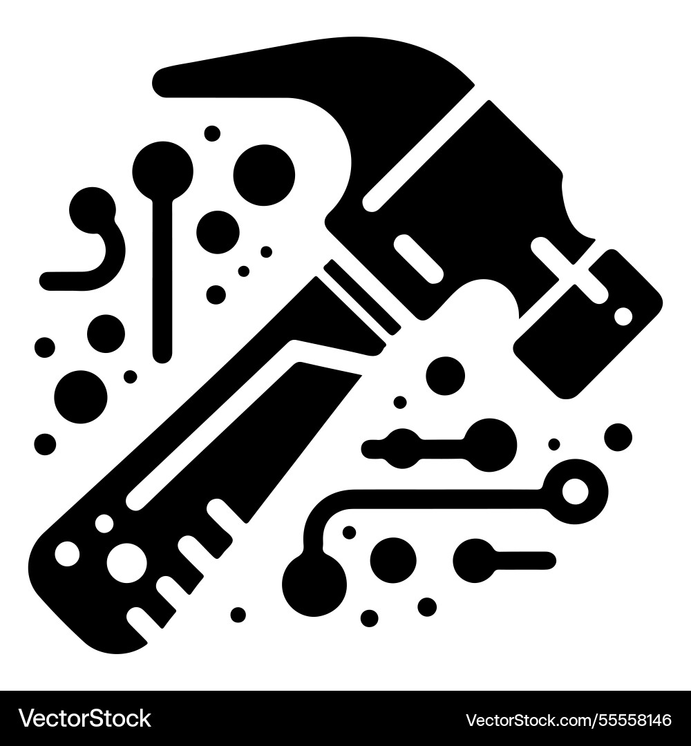 Black hammer icon with dots and lines Black hammer icon with dots and lines Vector Image