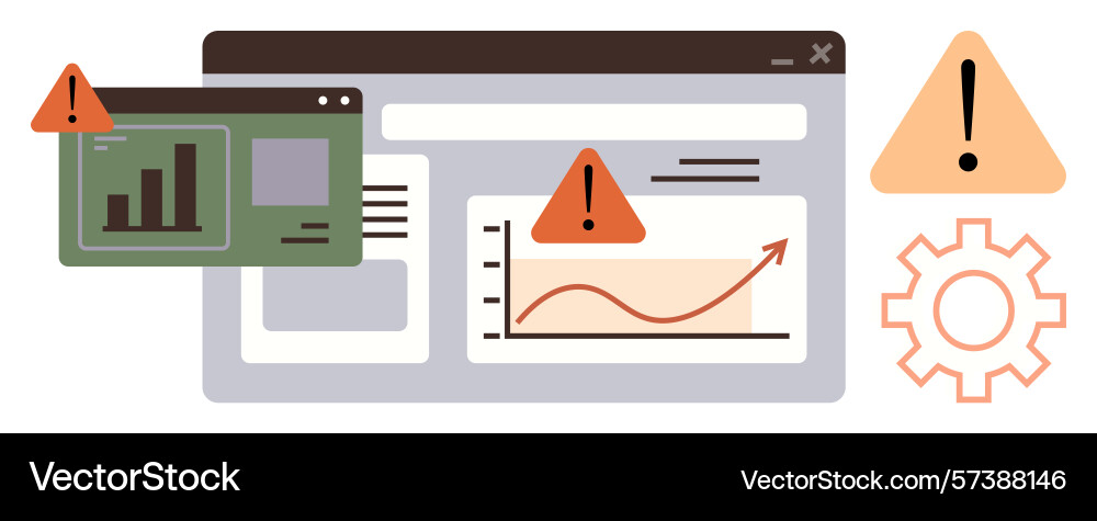 Data analysis with warning alerts and graph Data analysis with warning alerts and graph vector image