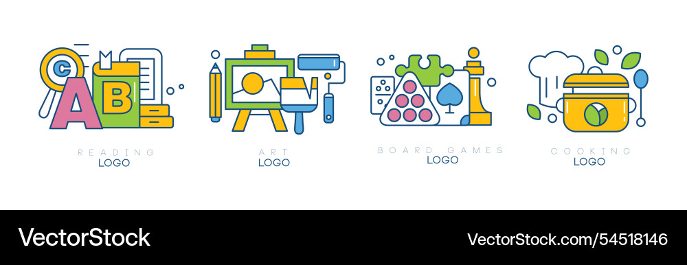 Different flat creative hobby art logo line Different flat creative hobby art logo line vector image