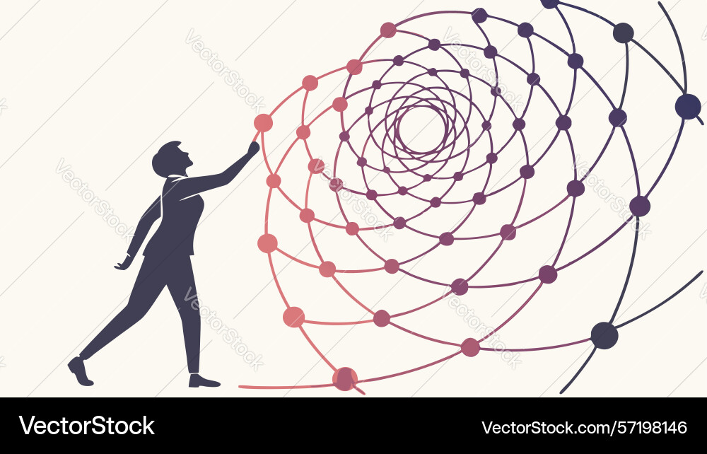 Figure interacting with spiral data flow design vector image