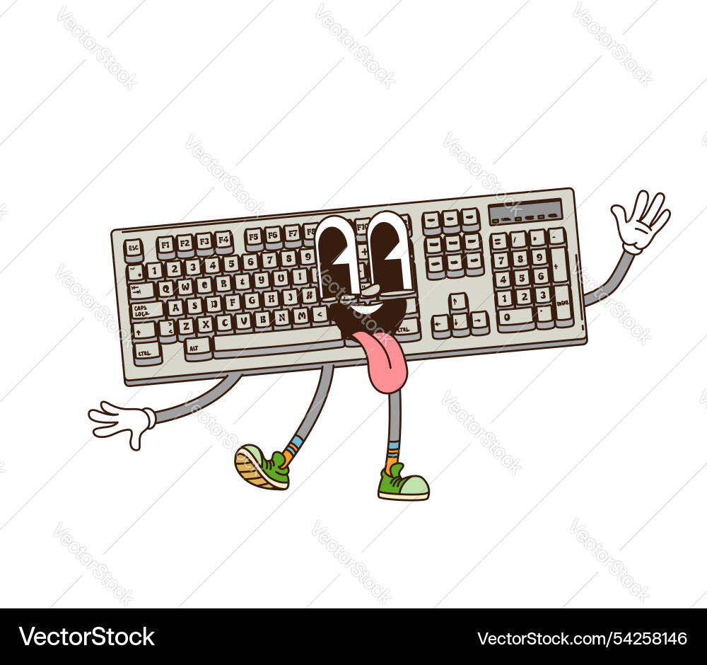 Retro Computer Character - Groovy Keyboard vector image