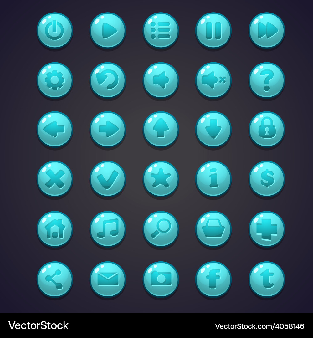 Set of blue round buttons for the user interface vector image