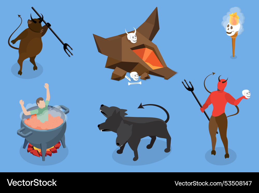 3d isometric flat set of underworld objects 3d isometric flat set of underworld objects vector image