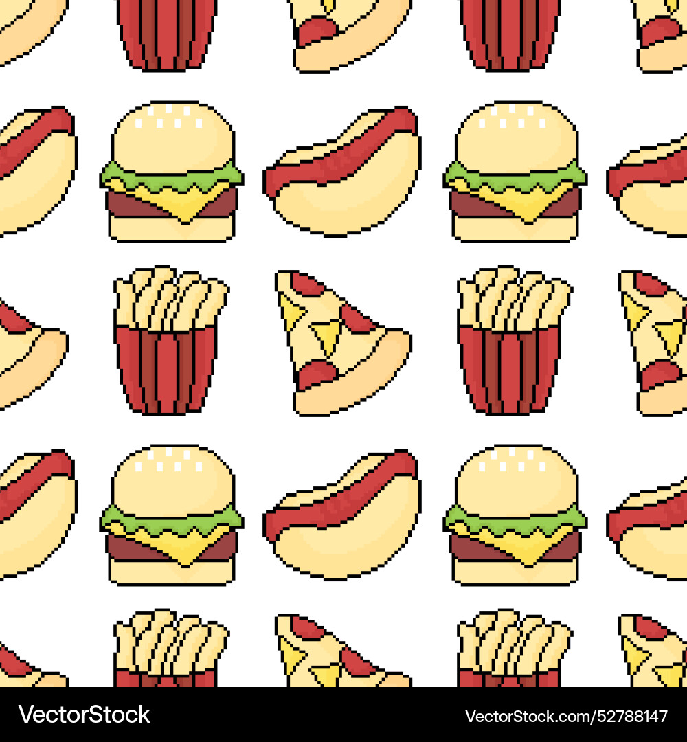 Fast food with pixel theme seamless pattern Fast food with pixel theme seamless pattern vector image