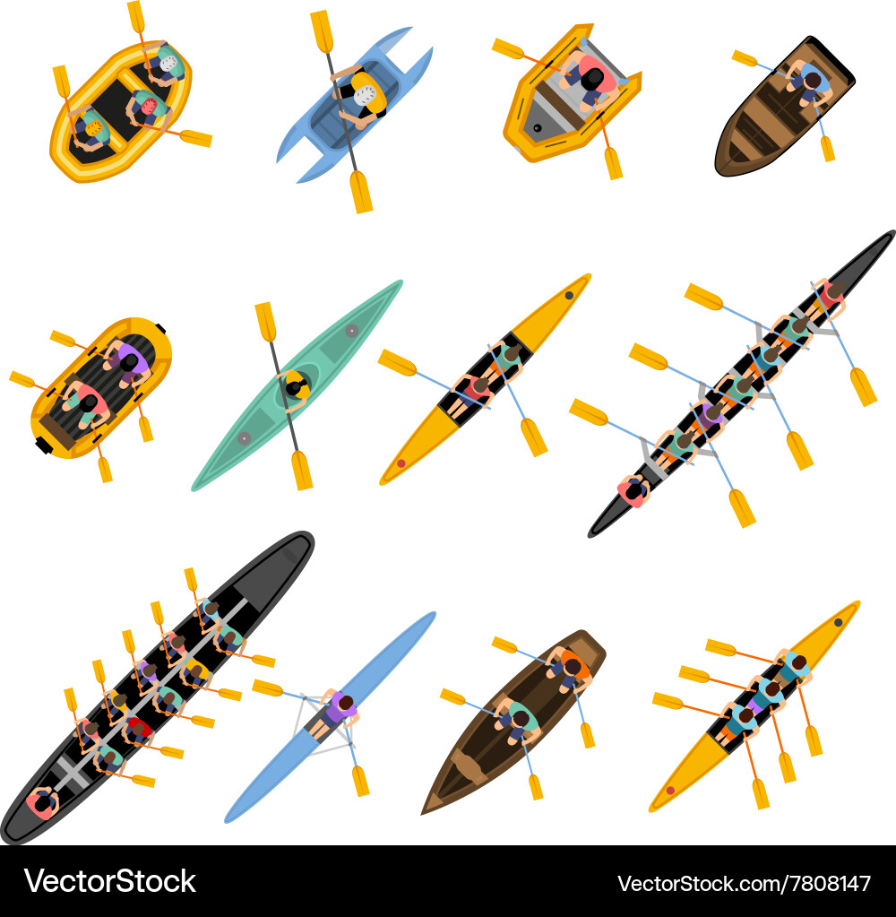Rafting kayaking top view set Royalty Free Vector Image