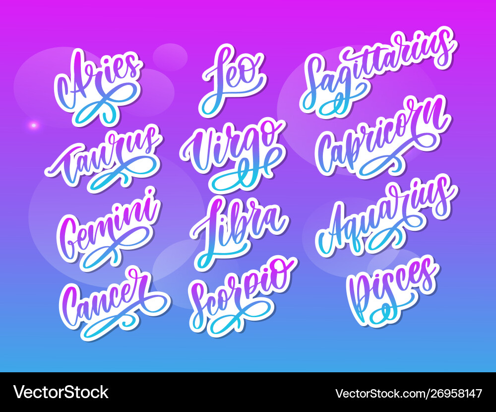 Zodiac Schriftzeichen Cartoon Astrologie Text Zodiac Schriftzeichen Cartoon Astrologie Text vektorbild