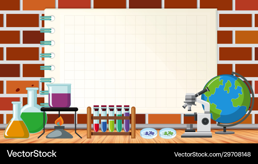 Border template with science equipments in lab Border template with science equipments in lab vector image