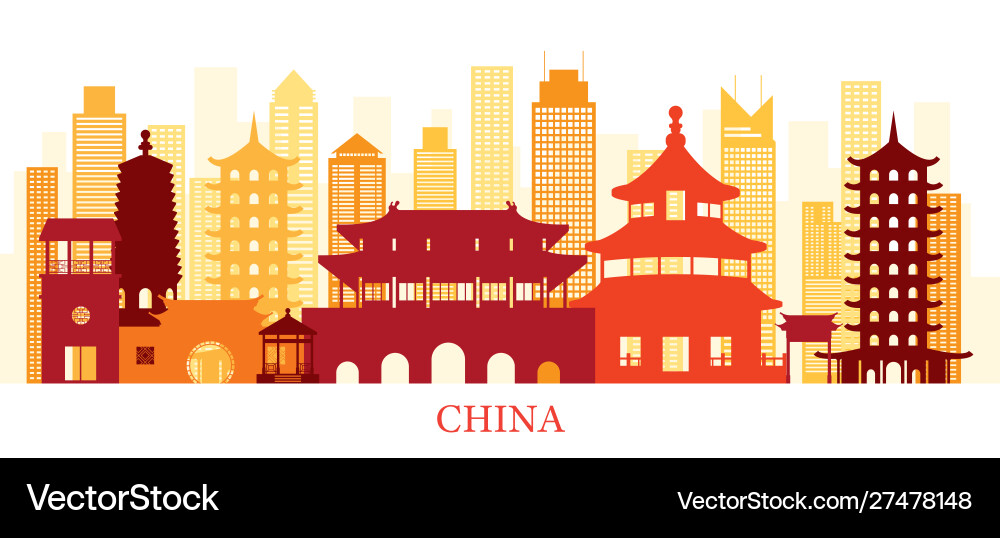 China Skyline Landmarken bunte Silhouette China Skyline Landmarken bunte Silhouette vektorbild