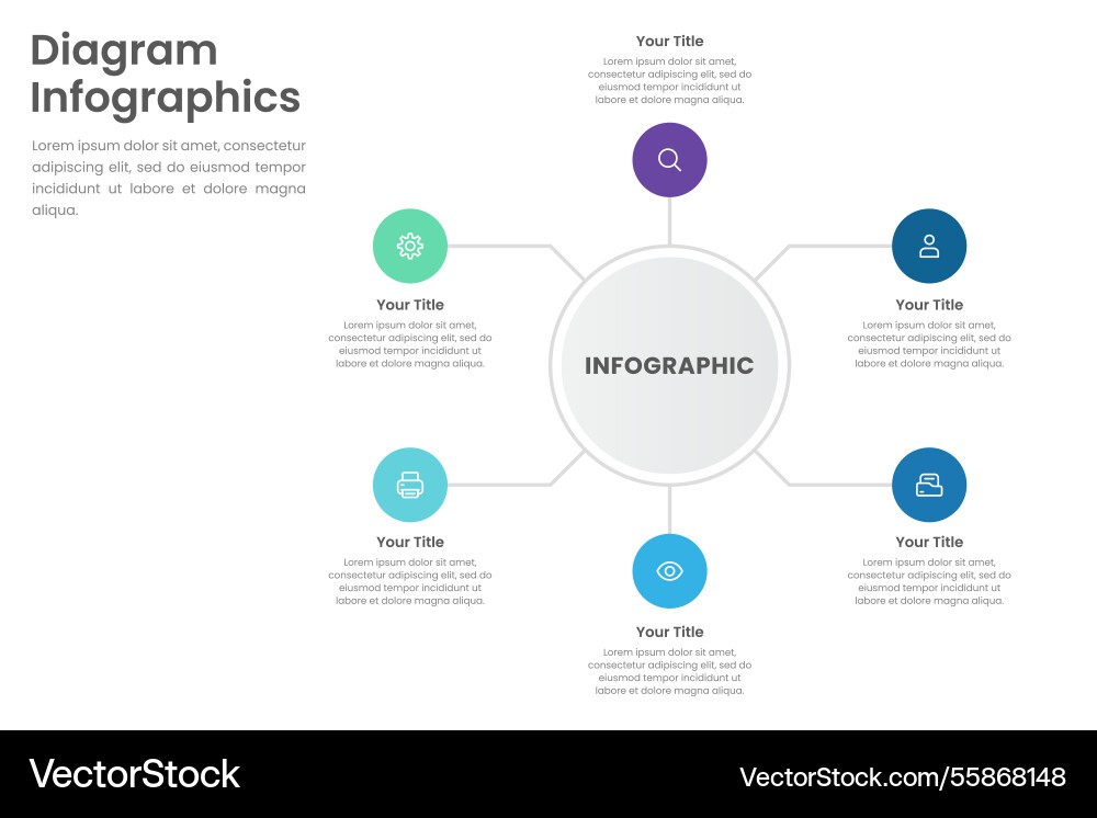 Circular diagram with 6 list of steps Vector Image