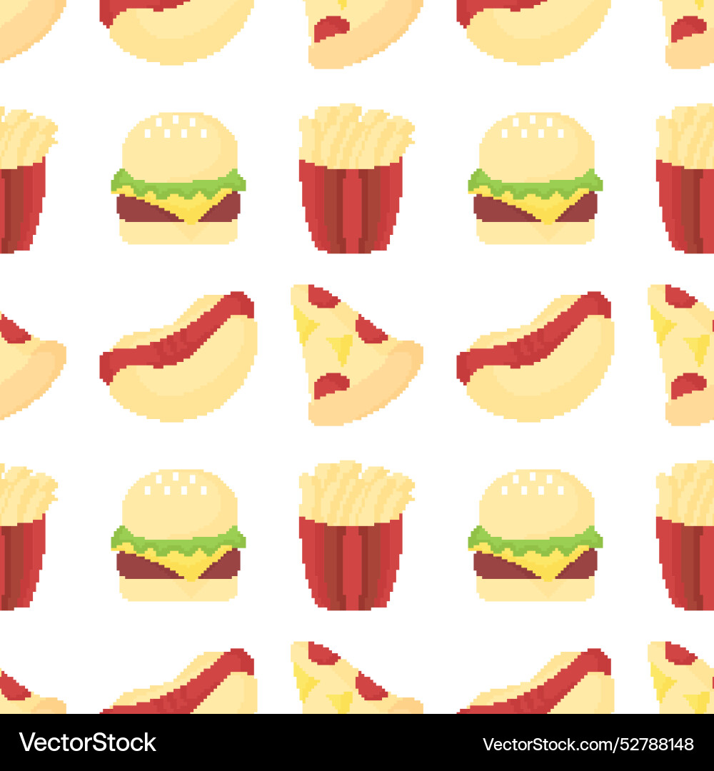 Fast food with pixel theme seamless pattern Fast food with pixel theme seamless pattern vector image