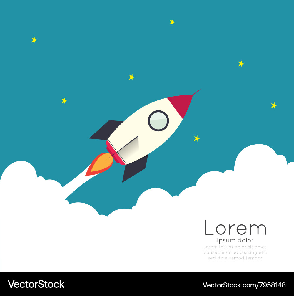 Rocketship on computer for startup media vector image