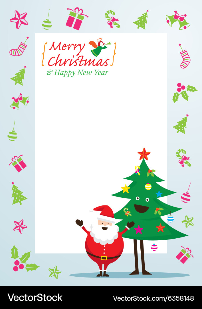 Santa claus and tree characters icons frame Vector Image