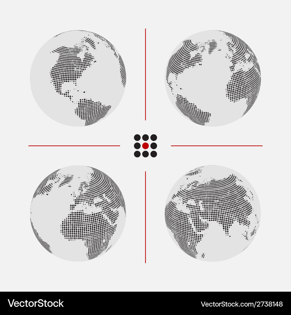 Set of dotted world maps in different resolution Vector Image