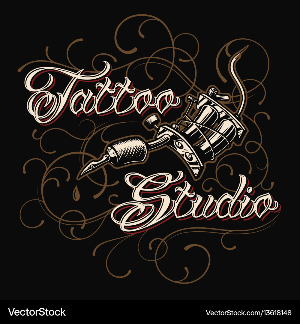 Tattoo studio emblem with machine Tattoo studio emblem with machine vector image