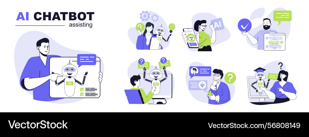Ai chatbot assisting concept set for web design Ai chatbot assisting concept set for web design vector image