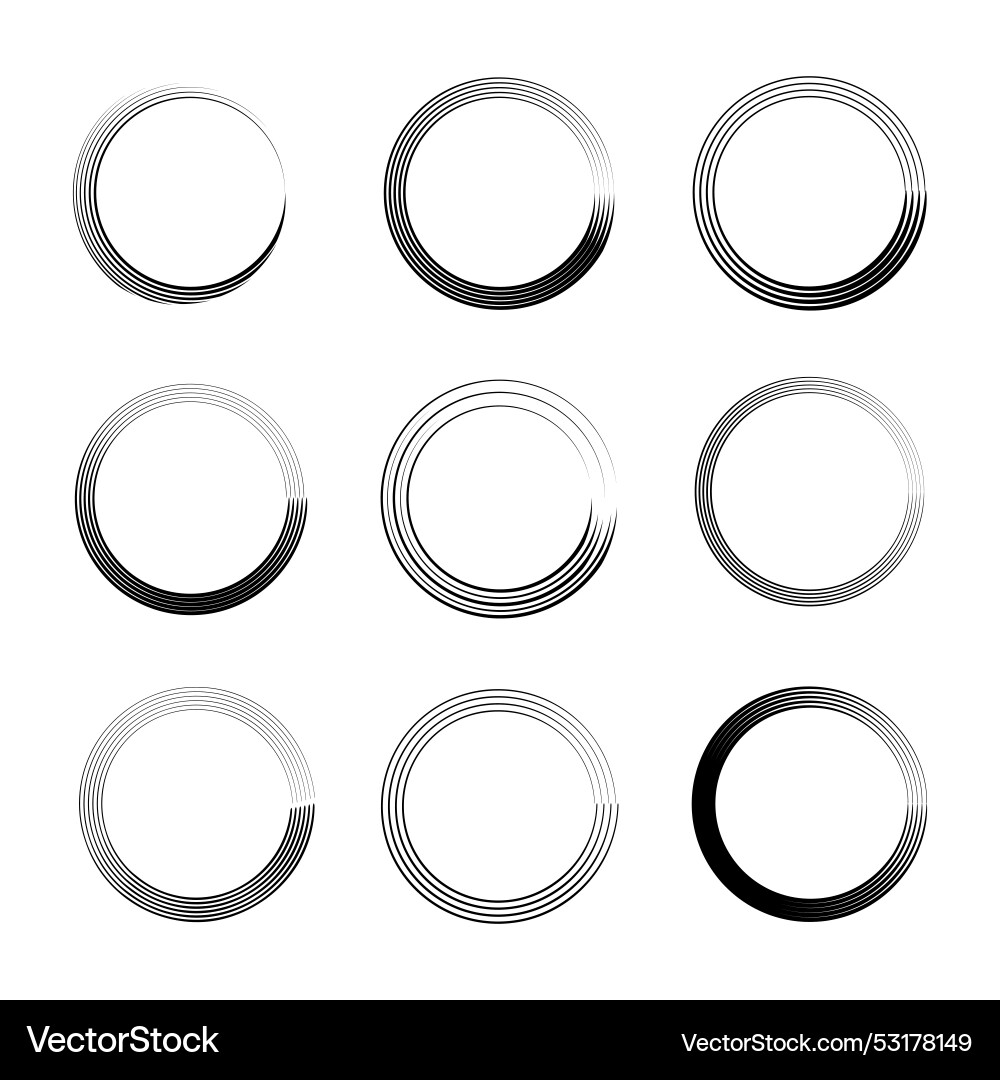 Brush circles in line art style round frame set Brush circles in line art style round frame set vector image