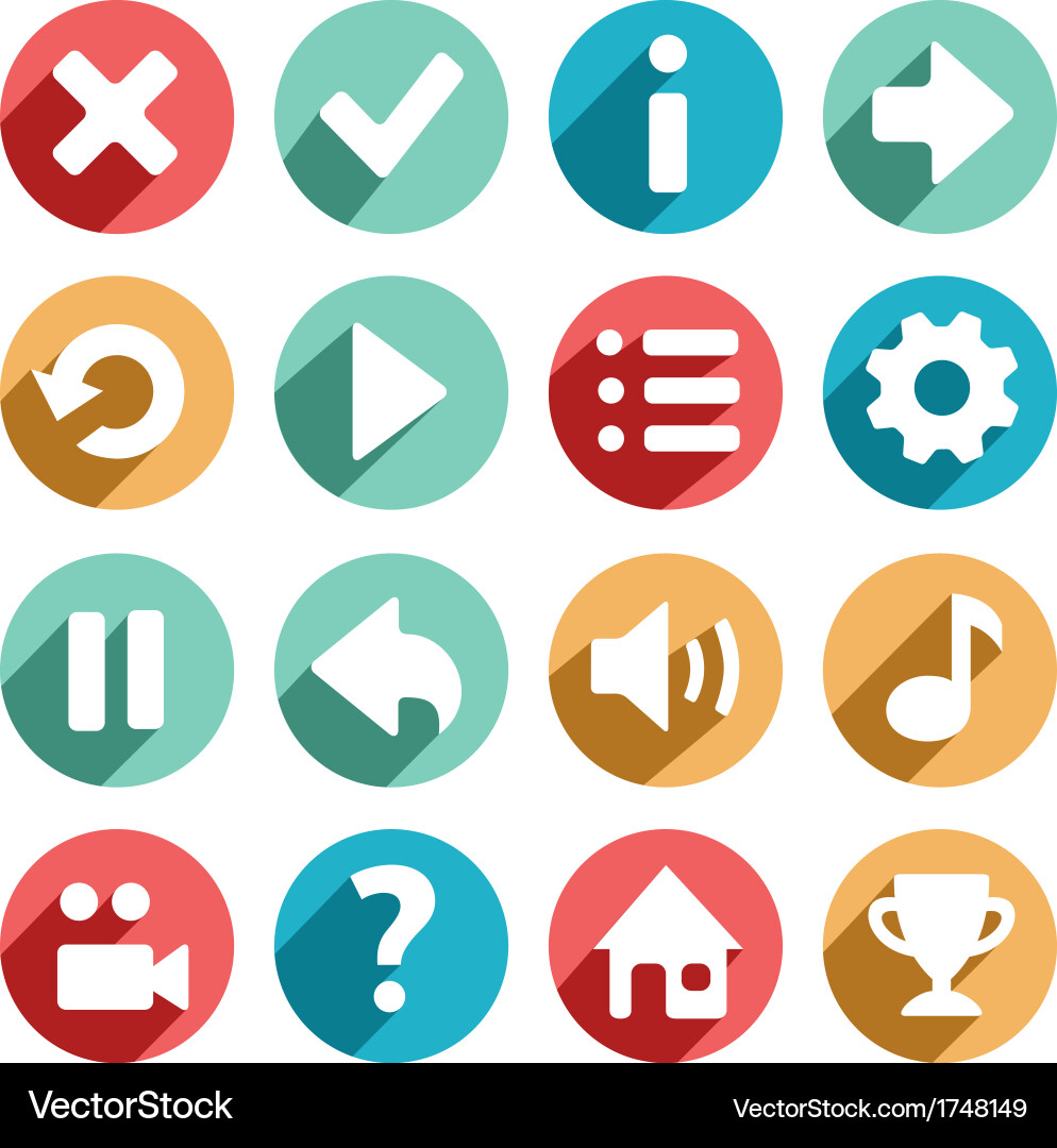Flat and round game icons vector image