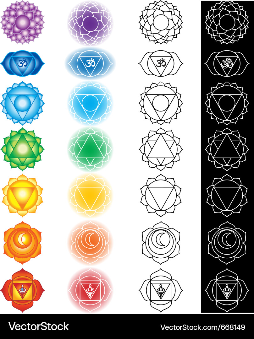Seven Chakra Symbol Collection Vector Image