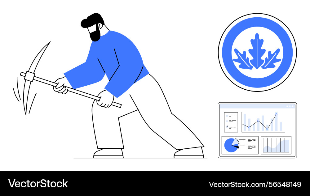 Worker mining resources with pickaxe financial Worker mining resources with pickaxe financial Vector Image