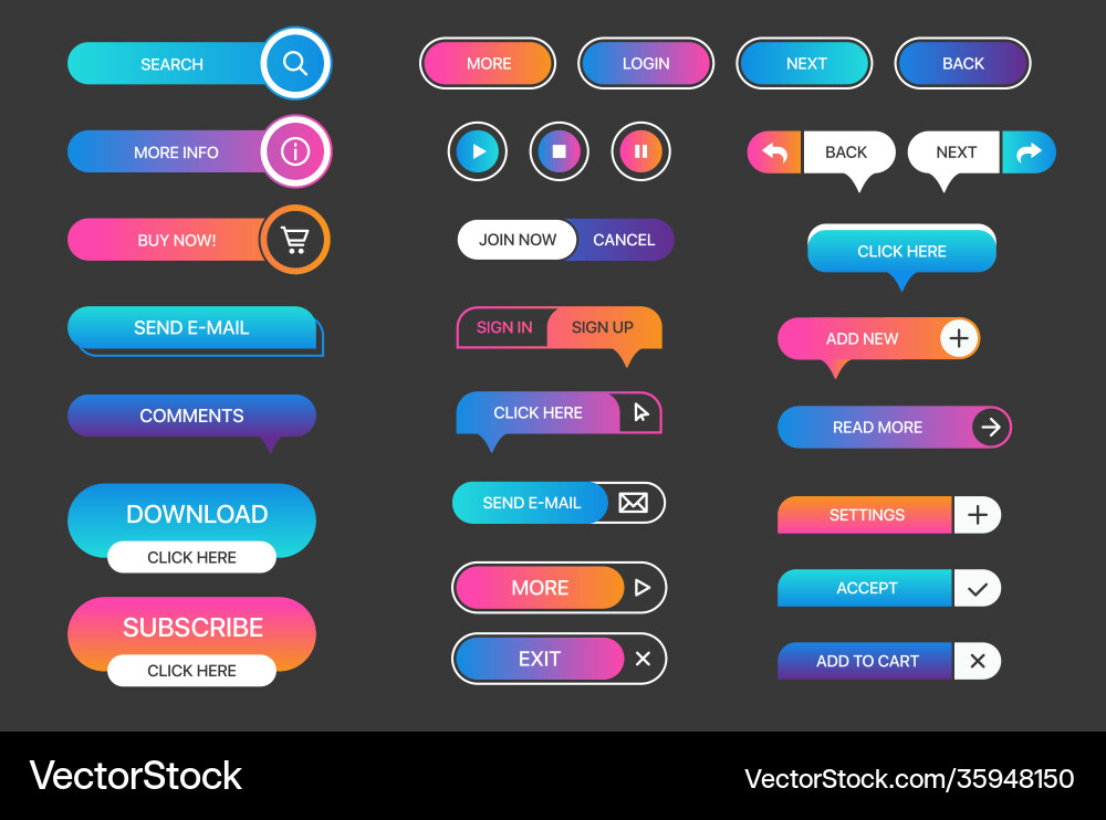 Set buttons for websites mobile vector image