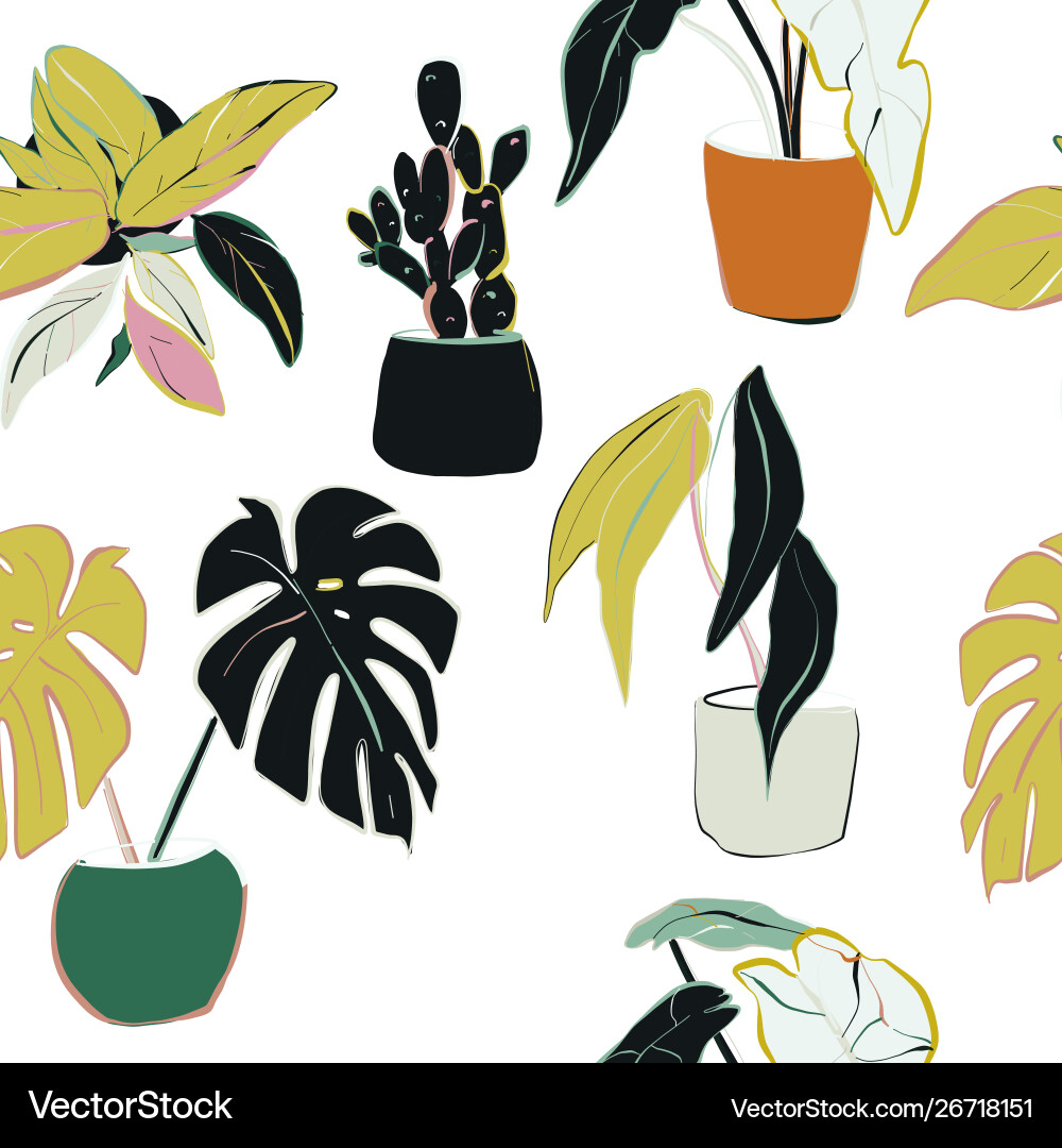 House plants decoration home floral pattern hand House plants decoration home floral pattern hand vector image