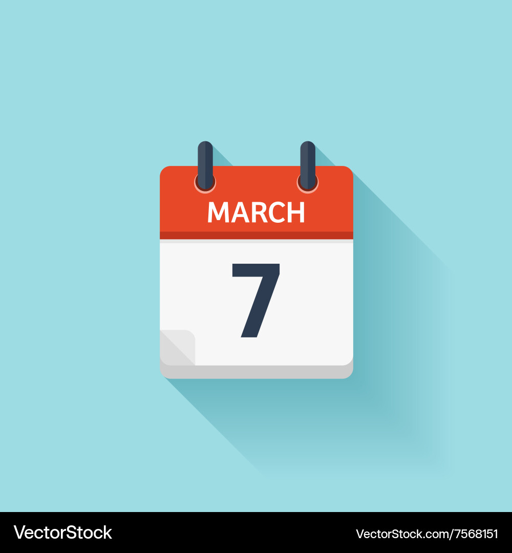March 7 flat daily calendar icon date Royalty Free Vector