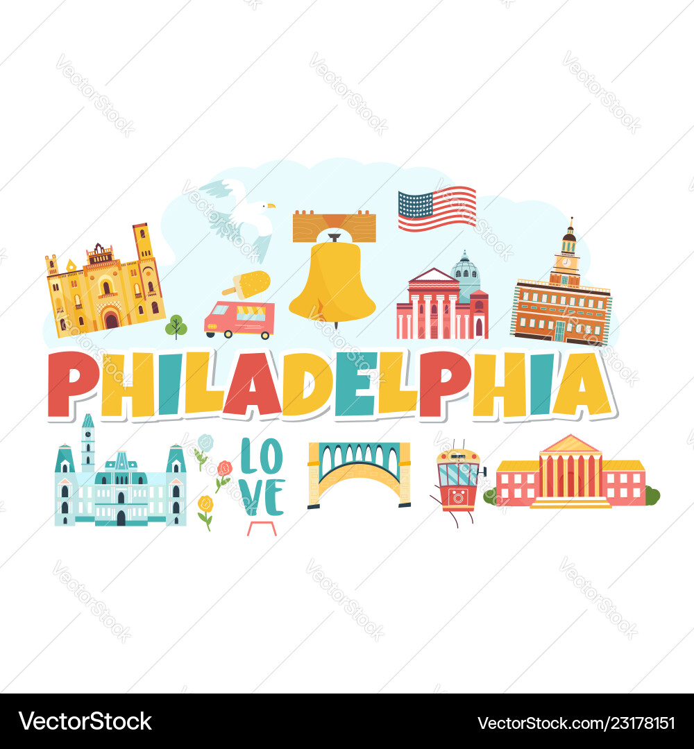 Philadelphia banner with landmarks and symbols Philadelphia banner with landmarks and symbols vector image