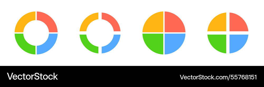 Progression of four circular diagrams representing vector image