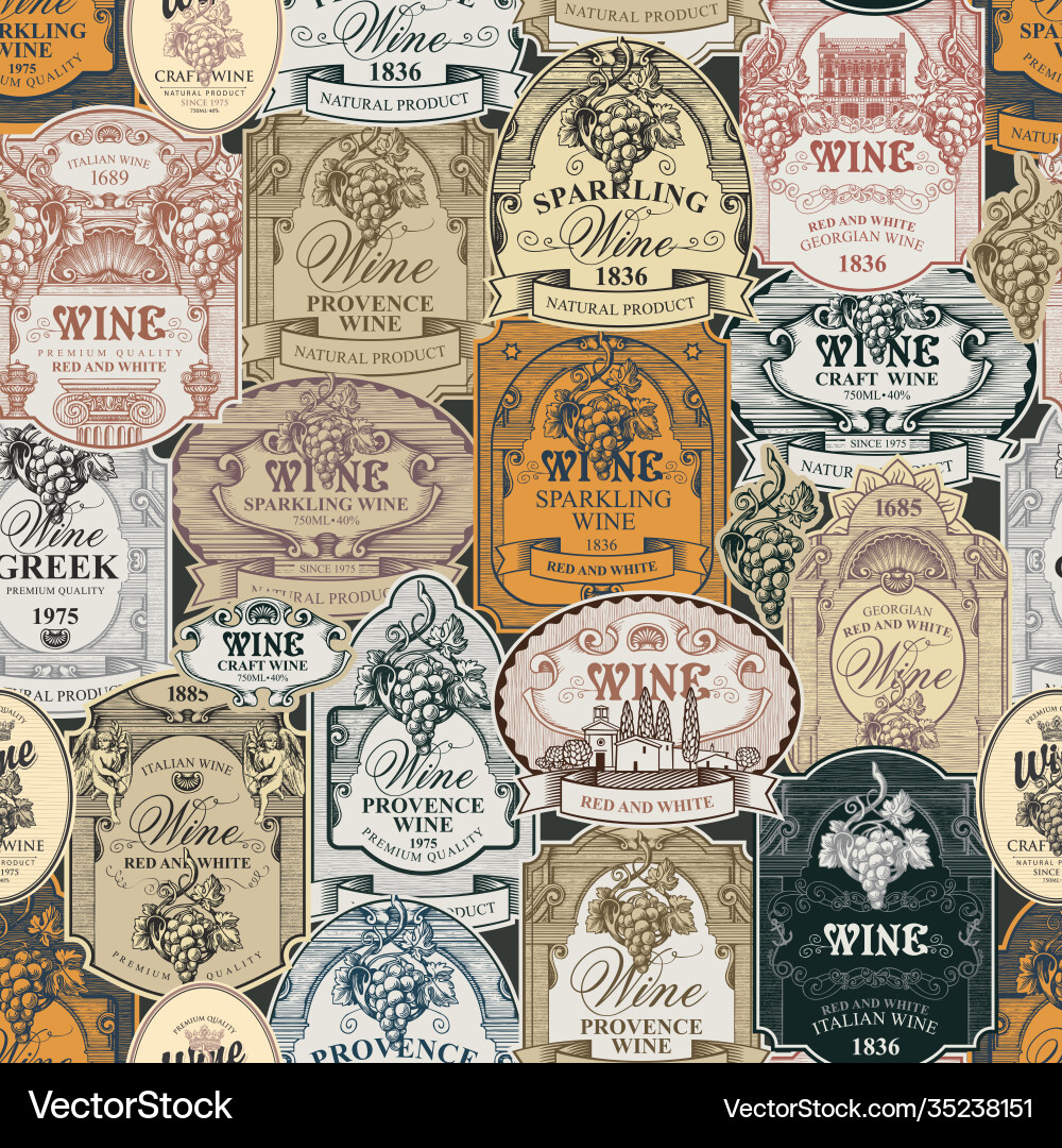 Seamless pattern with various wine labels Seamless pattern with various wine labels vector image