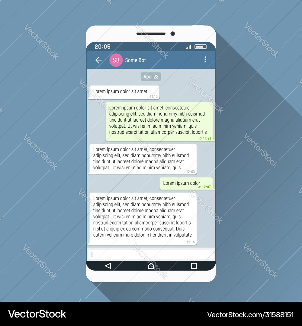 Smartphone and messenger application on its Smartphone and messenger application on its vector image