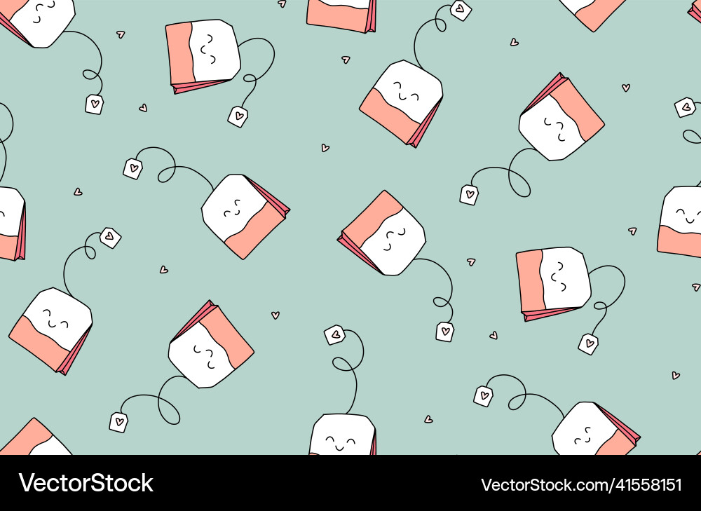 Tea bag seamless pattern kawaii childish design Tea bag seamless pattern kawaii childish design vector image