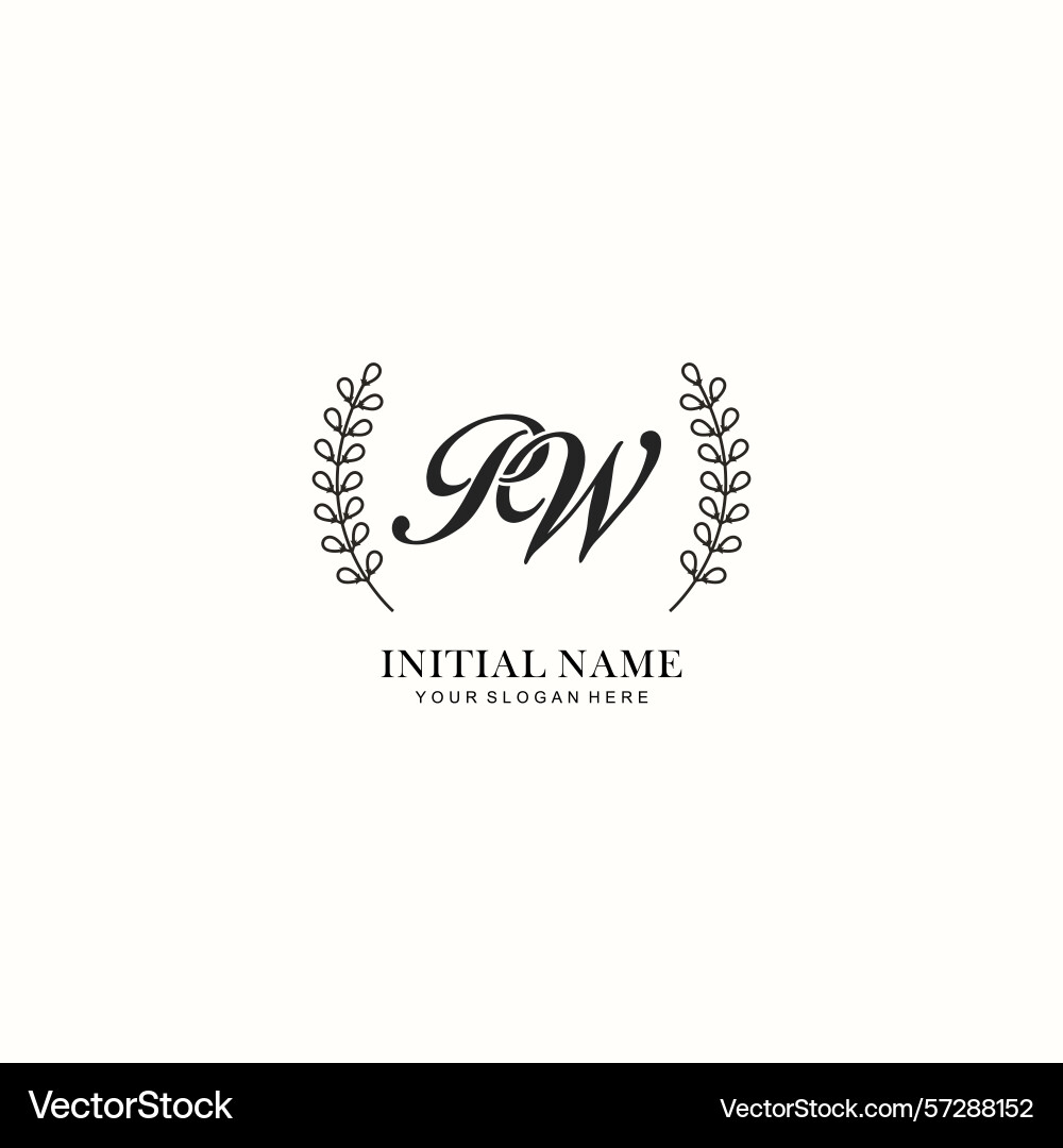 Pw initial logo templates with botanical elements vector image