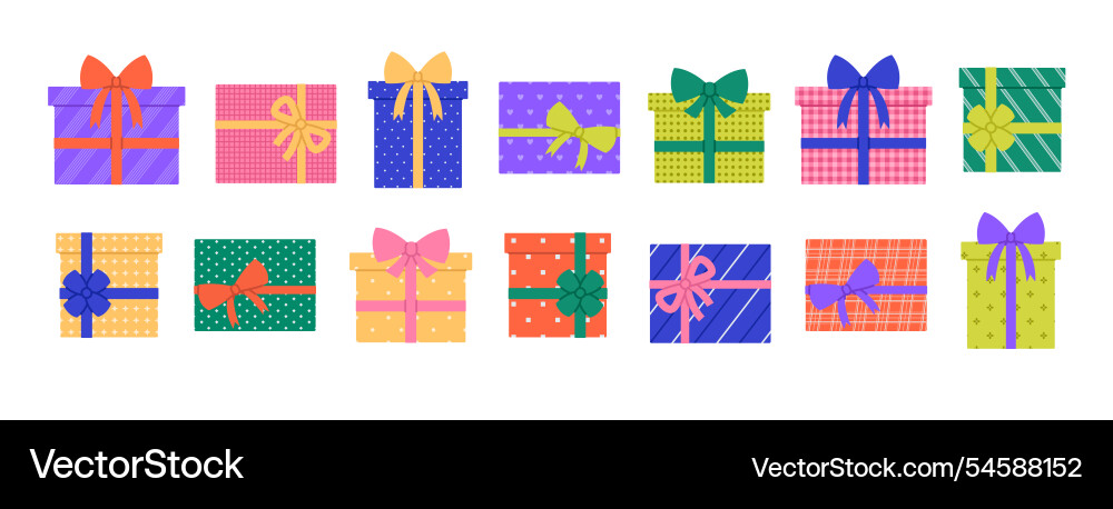 Set of colored gift boxes with different patterns Set of colored gift boxes with different patterns vector image