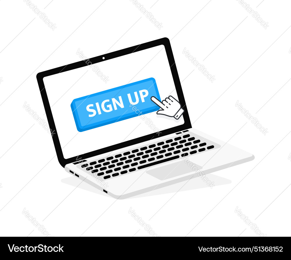 Sign up text on laptop screen with a red button Sign up text on laptop screen with a red button vector image
