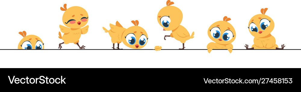 Cute chicken border funny baby chick little flat vector image