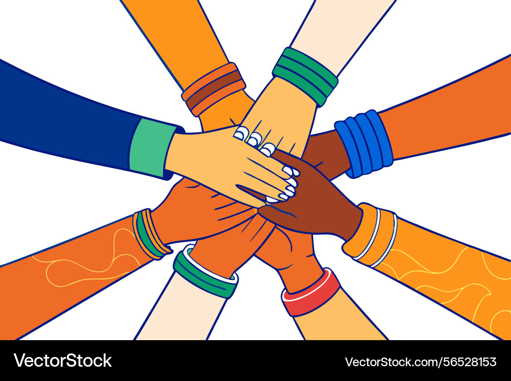 Hands in different colors interlocking Vector Image